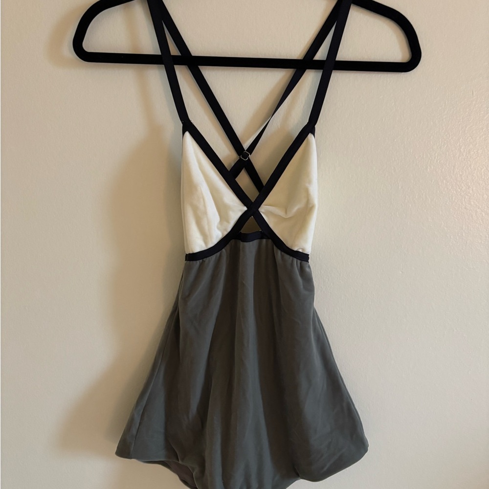 Blue Life fit grey and cream velvet romper / bodysuit